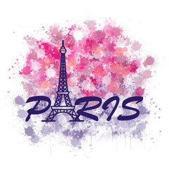 Fototapeta na wymiar Eiffel tower landmark of France, tourist attraction in Paris watercolor doodle 