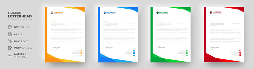 corporate modern letterhead design template with yellow, blue, green and red color. creative modern letter head design template for your project. letterhead, letter head, Business letterhead design.