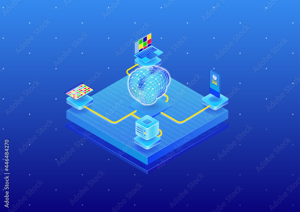 Poster artificial intelligence concept to power various devices such as smart phone, notebook, server. isom