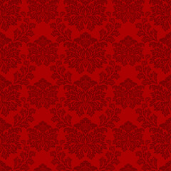 Damask seamless pattern. Red floral textile of ornate leaves in vector, Wallpaper in the interior