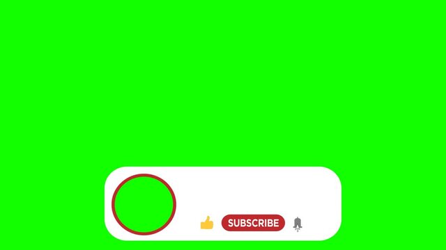 Subscribe Button Pop Up Like Notification Bell Mouse Click Animation With Photo on Green Screen Social Media Call To Action. Isolated Transparent Background.