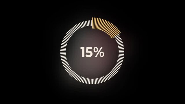 Animation yellow loading bar with Alpha channel. 0-100 percent. Loading circle animation on black background. Download Page. 4k