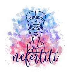 Bust of Nefertiti sculpture goddess in Egyptian culture watercolor doodle