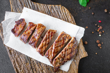 steak meat grill beef grilled barbecue on the table, healthy meal snack copy space food background...