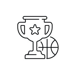 Trophy with ball linear icon. Basketball. Thin line customizable illustration. Vector isolated outline drawing. Editable stroke