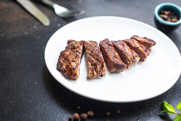 steak meat grill beef grilled barbecue on the table, healthy meal snack copy space food background rustic 