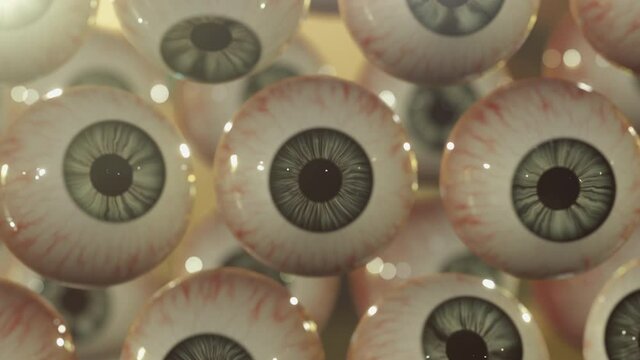 Alien eyes, eyeballs observing, looking around visual loop. Science fiction.