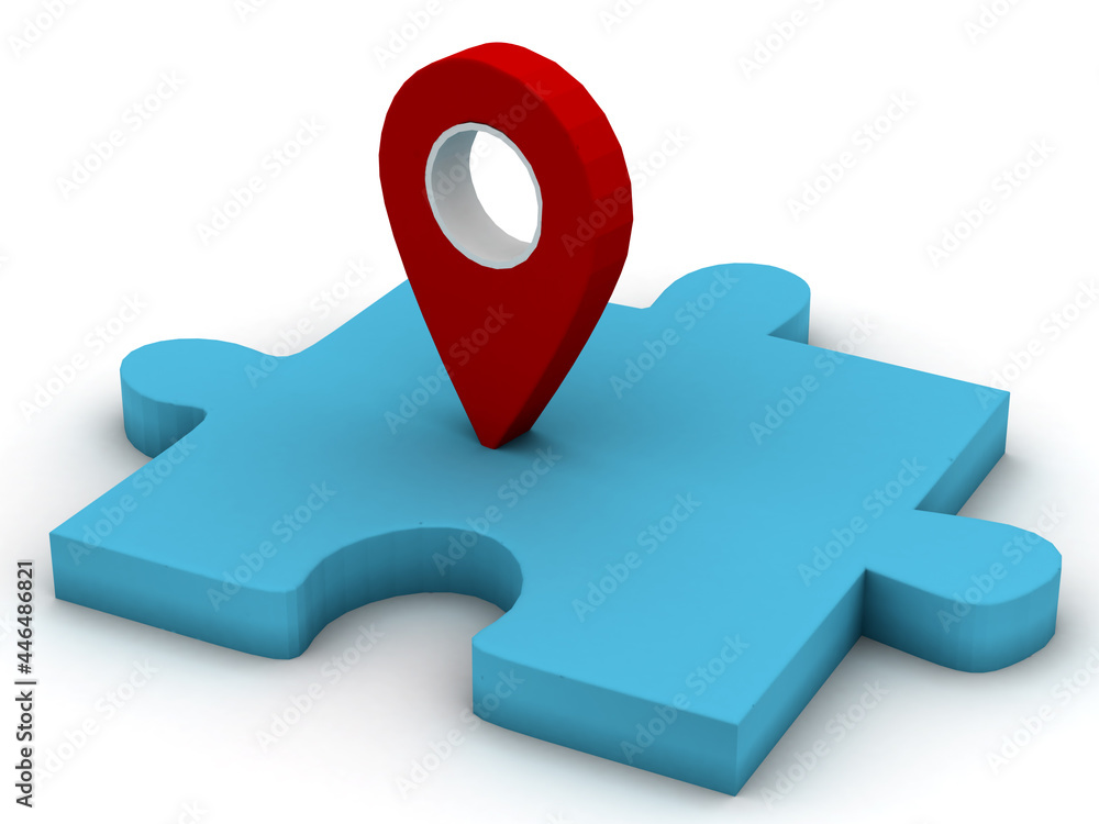 Poster 3d rendering ,navigation key on puzzle