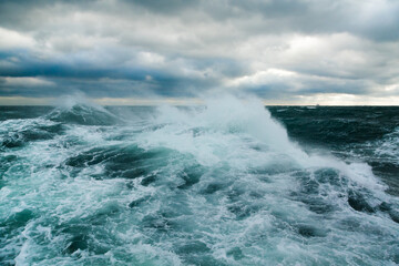 Ocean storm. Storm waves in the open ocean. Not a calm open sea.