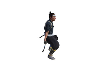 Fototapeta premium Chinese fighter poses with sword for your scenes specially for collage, isolated on white background. 3D illustration. 3D rendering.