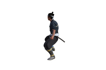 Fototapeta premium Chinese fighter poses with sword for your scenes specially for collage, isolated on white background. 3D illustration. 3D rendering.