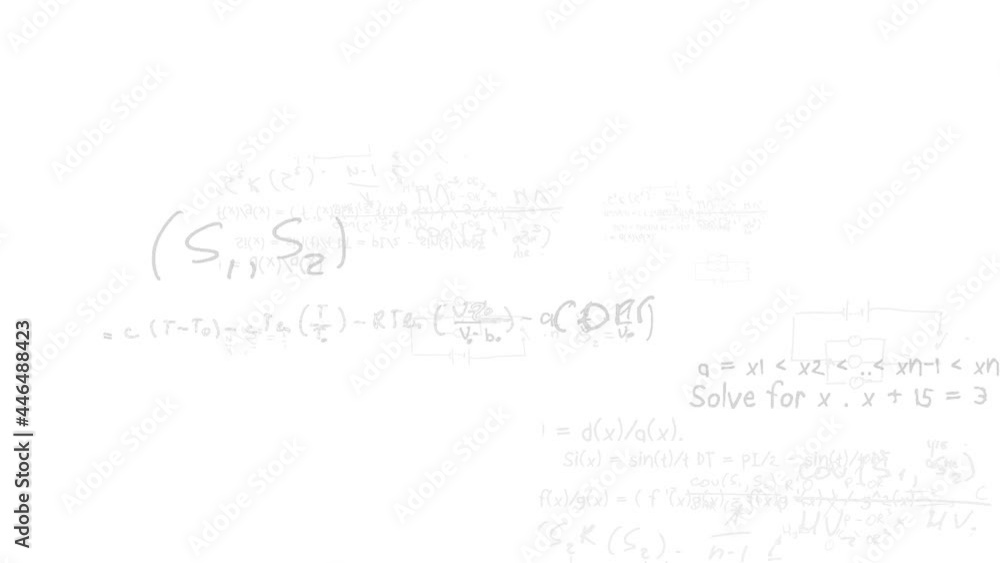 Poster animation of mathematical drawings and formulas over lights on white background