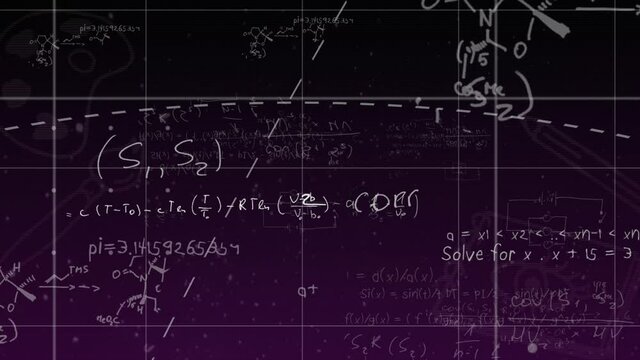Animation of mathematical formulas and colorful icons on black background