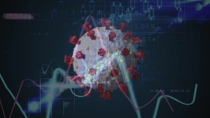 Animation of covid 19 cell over statistics and data processing
