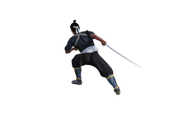 Fototapeta premium Chinese fighter poses with sword for your scenes specially for collage, isolated on white background. 3D illustration. 3D rendering.