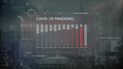 Animation of covid 19 warning text over data processing and cityscape - Powered by Adobe