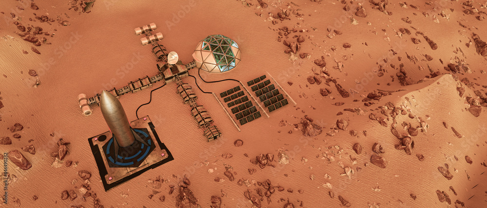 Wall mural an outpost on the red planet mars (3d rendering)