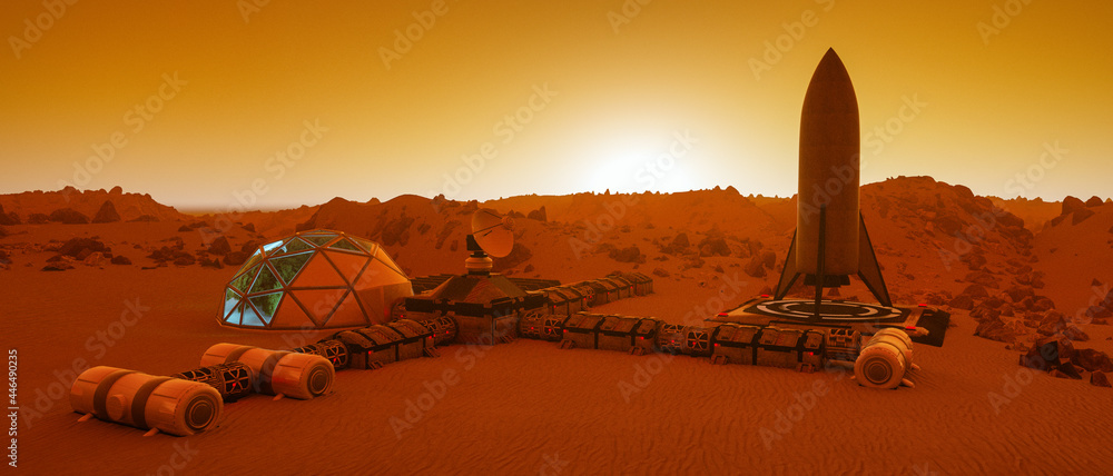 Wall mural an outpost on the red planet mars (3d rendering)