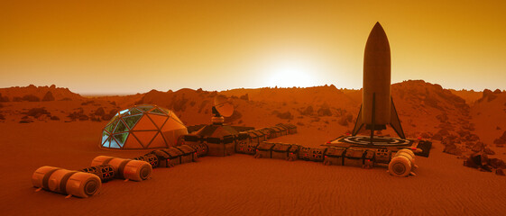 an outpost on the red planet mars (3d rendering) © rtype