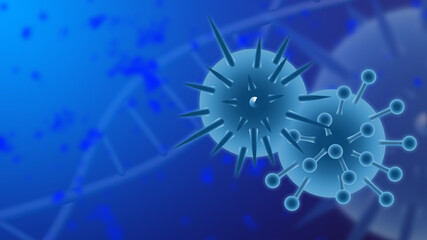 3d illustration covid-19 model concept mutant or coronavirus virus new variant case of respiratory epidemic or damage the lungs on dark blue tone background