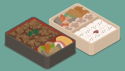 すき焼き弁当と焼売弁当のベクターイラスト素材