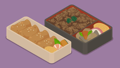 牛肉弁当とおいなさんのお弁当のベクターイラスト素材