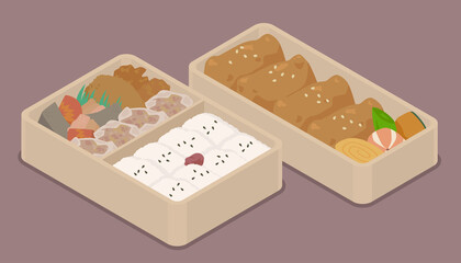 シュウマイ弁当とお稲荷さんのお弁当のベクターイラスト素材