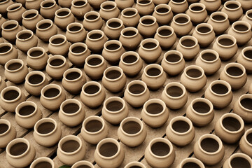 Eco friendly clay pots, earthenware, Pottery background.