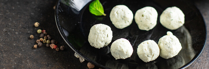 meatballs chicken meat organic diet menu in plate on the table, healthy snack copy space food background rustic keto or paleo diet