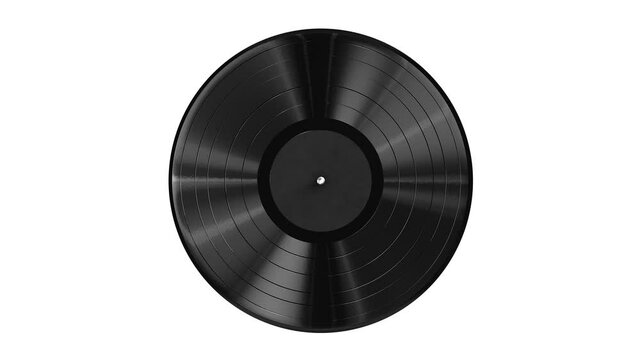 Realistic seamless looping 3D animation of the black label vinyl record isolated on white rendered in UHD with alpha matte
