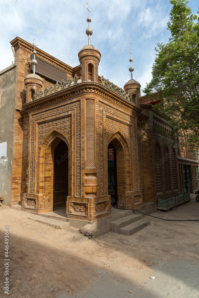 Poster chinese uighur mosque in kashgar, xinjiang, china