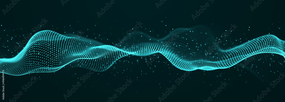 Wall mural Abstract blue background of points. Falling cyber particles. Big data stream. 3d rendering - Wall murals