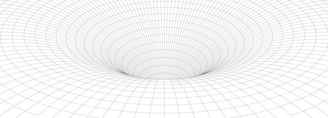 Abstract tunnel. 3D wireframe vector wormhole or vortex. Grid vector illustration.