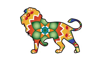 Beautiful colorfull zentangle lion on white background 