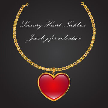 Heart necklace with golden chains Jewelry for fashion. use for valentine's day, wedding or gift for the bride
