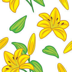 Seamless pattern with yellow lilies