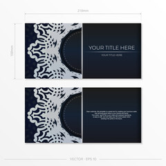 Dark blue postcard template with white abstract ornament. Elegant and classic vector elements are great for decoration.