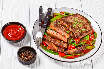 grilled Beef Flank Steak with braised vegetables