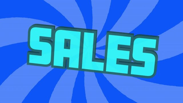 Animation of sales text in white letters on blue background