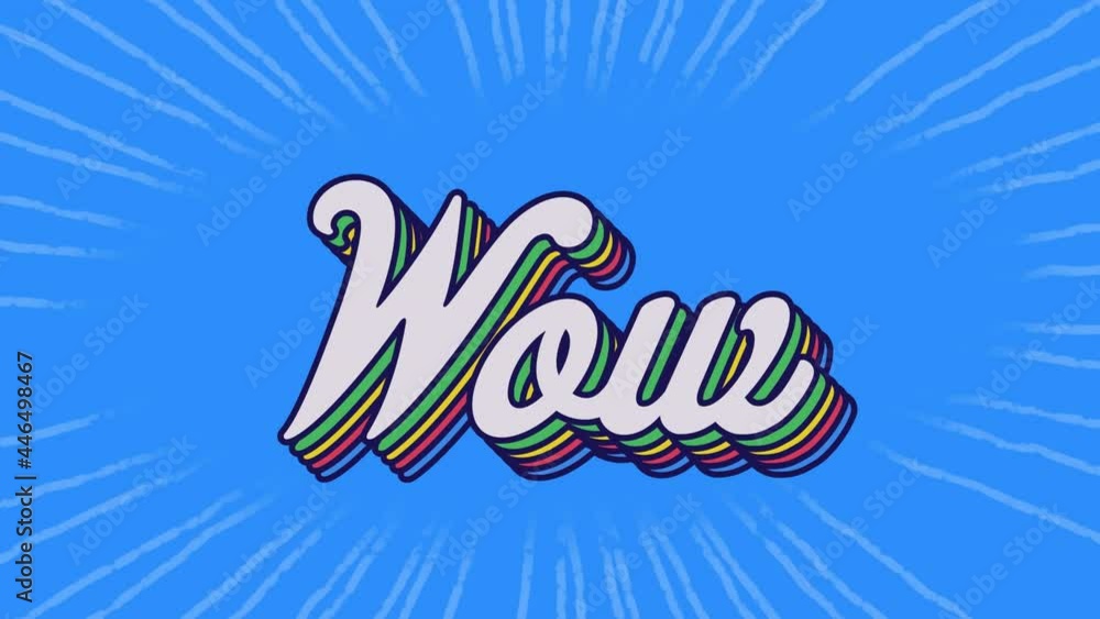 Poster animation of hello text in colourful letters on blue background
