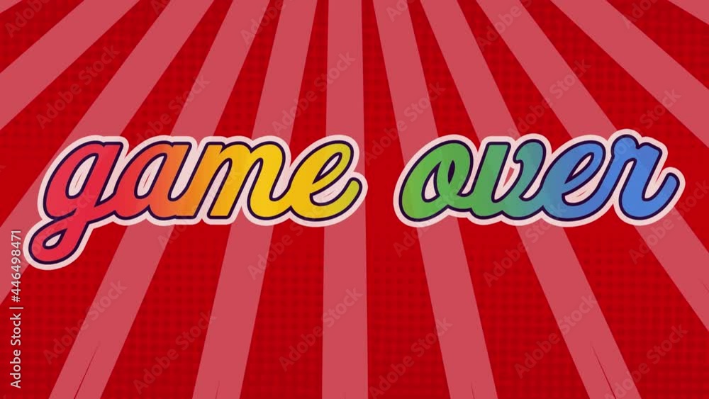 Poster animation of game over text in colourful letters on red background
