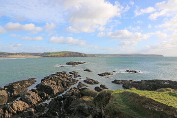 	
Bigbury Beach, Devon, at low tide	