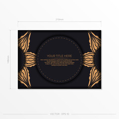 Luxurious black postcard template with vintage abstract mandala ornament. Elegant and classic vector elements are great for decoration.