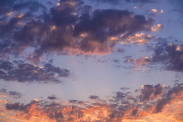 
Beautiful sky with colorful bright clouds after sunset. Sky nature background.