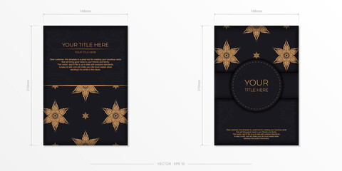 Luxurious black invitation card template with vintage abstract ornament. Elegant and classic elements are great for decorating. Vector illustration.