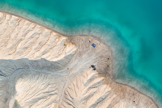 Aero View On The  Beach With Blue Water