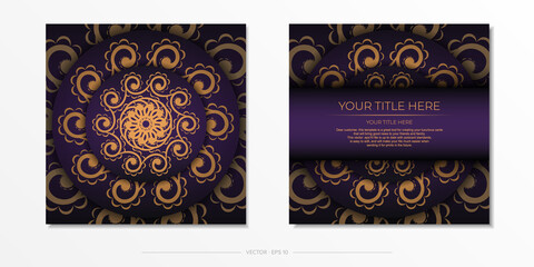 Luxury purple invitation card template with vintage abstract ornament. Elegant and classic vector elements are great for decoration.