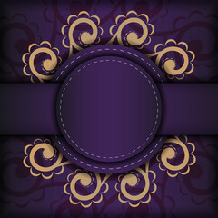 Luxurious purple invitation card template with vintage indian ornaments. Elegant and classic vector elements ready for print and typography.
