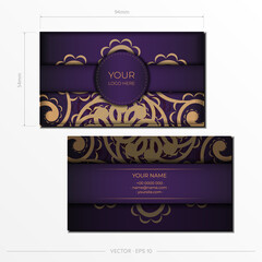 Purple Business cards with decorative ornaments business cards, oriental pattern, illustration.