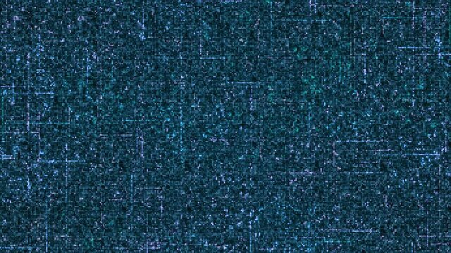 Background from pixel map with moving lines. Animation. Map inside computer system with schematically moving lines. Pixel map with schematic lines